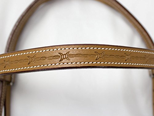 Tahoe Tack Hand-Tooled Barbwire Leather Western Browband Horse Headstall with Matching Split Reins - color: Tan, size: Draft