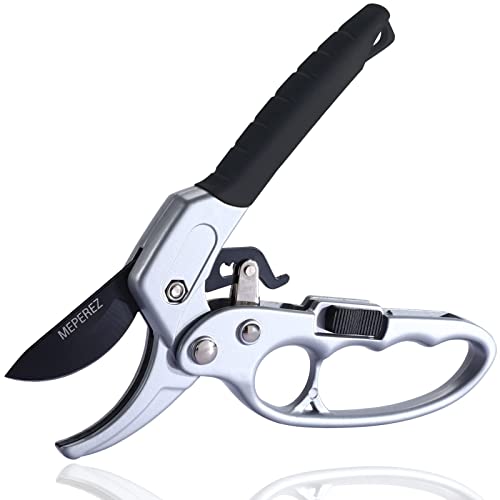 Germany Pruning Shears For Gardening, Arthritis Weak Hand Snips, 4x cutting power trimming, 1-Inch Cut Capacity Garden Clippers, Ergonomic handle, Rust resistant, high strength steel, Sharp - style: Black