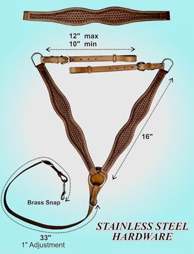 Majestic Ally Tooled Leather Western Headstall & Breast Collar Set – Handcrafted Leather, Classic Western Tack, Multiple Styles & Designs - style: 1007-NAT