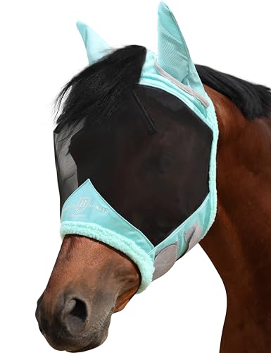 Harrison Howard Horse Fly Mask UV Protective Fine Mesh with Extra Wool Soft Touch on Skin Fly and UV Protection Summer Mint-Black S - color: Summer Mint-Black, size: S