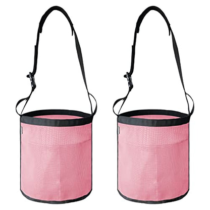 Horse Feed Bag, Nylon Mesh Grain Horse Feed Bucket (Pink 2P) | with Adjustable Strap Comfortable Neck Pad Nose Pad and Waterproof Bottom - color: Pink