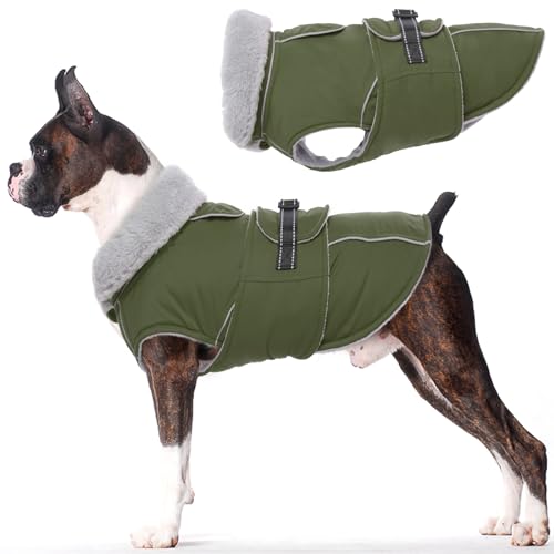 Lelepet Dog Coats for Medium Dogs Waterproof Dog Jacket with Adjustable Fit - color: Army Green, size: M