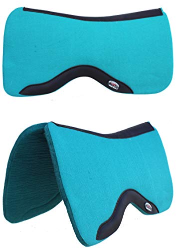 Horse SADDLE PAD Western Contoured Wool Felt Moisture Wicking Black 39RT - color: Teal/Brown