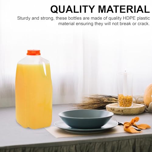 MT Products 64 Oz HDPE Plastic Juice Bottles with Orange Tamper Evident Caps Set of 6 Bottles and 6 Caps - Made in The USA