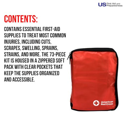 American Red Cross Officially Licensed Product, First Aid Kit, 73 Piece Emergency Medical Supplies to Treat Minor Injuries