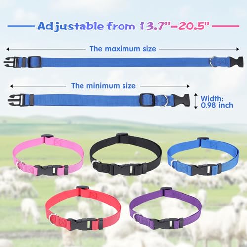 Rosvola Goat Collars, Adjustable Nylon Grazing Collars, Pet Anti-Lost Loud Bronze Bell with Numbered Cards for Farm Goats Sheep Cows Animals (5PCS)