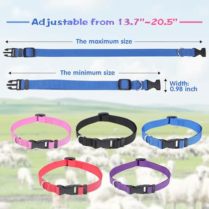 Rosvola Goat Collars, Adjustable Nylon Grazing Collars, Pet Anti-Lost Loud Bronze Bell with Numbered Cards for Farm Goats Sheep Cows Animals (5PCS)