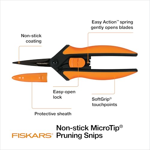 Fiskars 6" Non-Stick Pruning Snips, Resin-Resistant Garden Scissors, 2-Pack | Garden Shears for Weeds, Flower Buds & Small Plants, Steel Blades Stay Sharp, Easy Action Spring, SoftGrip Handles - style: Non-Stick Snips (2-Pack)