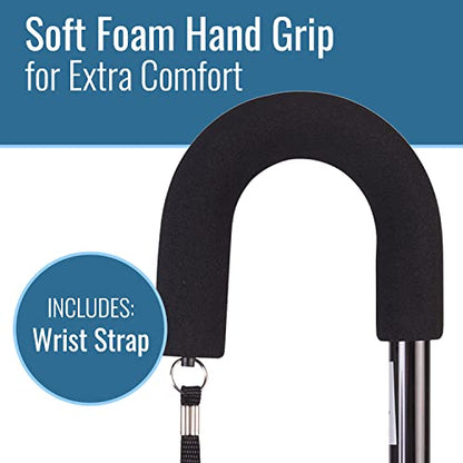 DMI Deluxe Adjustable Cane with Comfort Grip Handle and Strap, Black