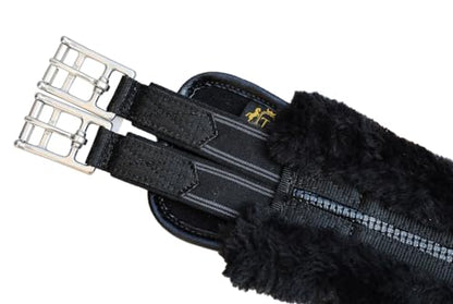T TEKE Anatomic Luxury Plush Fleece Horse Girth - Contoured Pressure Relief English Girth with Dual-Side Heavy-Duty Elastic, Ultra-Soft Fleece Lining, Stainless Steel Solid-Roller Buckles & D-Ring - color: Black, size: 40"