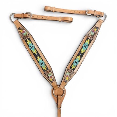 Majestic Ally Tooled Leather Western Headstall & Breast Collar Set – Handcrafted Leather, Classic Western Tack, Multiple Styles & Designs - style: 1063-NAT