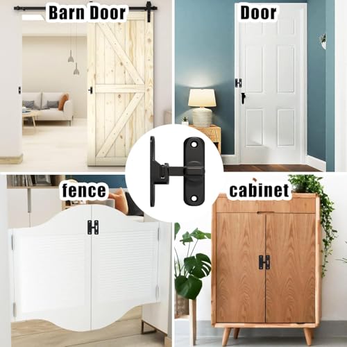 Barn Door Lock, 90/180 Degree Gate Latches, Zinc Alloy Right Angle Door Lock Latch, Barn Door Hasp Latch for Push/Sliding/Barn Door (1 Black)