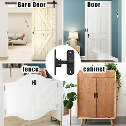 Barn Door Lock, 90/180 Degree Gate Latches, Zinc Alloy Right Angle Door Lock Latch, Barn Door Hasp Latch for Push/Sliding/Barn Door (1 Black)