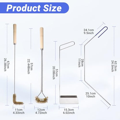 4 PCS Fryer Cleaning Tools with Deep Fryer Brass L-Shaped Brush, Deep Fryer Crumb Scoop, Deep Fryer Cleanout Rod, Long Handle Deep Basket Brush for Restaurants, Air Fryers, Deep Fat Fryers - color: 4pcs Brass Brush