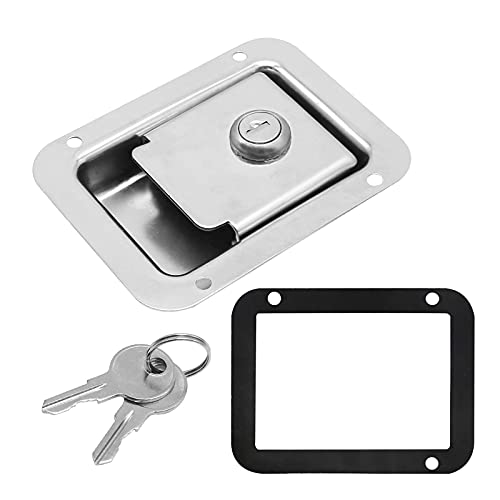 RV Trailer Door Lock, Stainless Steel Heavy Duty Flush Mount Paddle Horse Latch with Gasket Keys