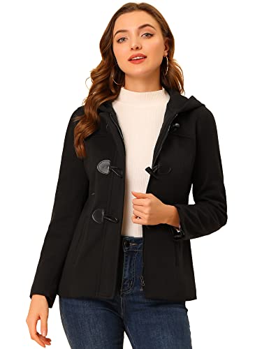 Allegra K Womens Casual Winter Peacoat Hooded Button Toggle Duffle Coats - color: Black, size: 3X-Large