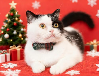 Collar for Cat Pet Breakaway with Bell Bowtie Detachable Bow Adjustable Safety Kitten Puppy Girl Boy 2pcs Christmas-A - color: Christmas-A
