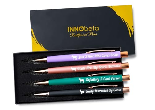 InnoBeta Goat Gifts for Goat Lovers for Women & Girls, Ballpoint Pen Set of 4, Perfect for Birthday, Christmas, Mother's Day