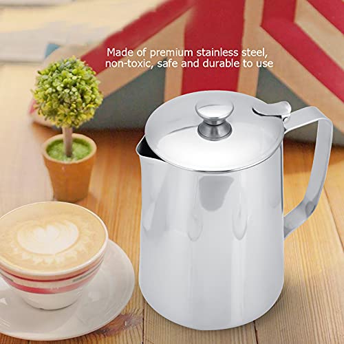 Ejoyous Stainless Steel Milk Frothing Pitcher, Coffee Cup Mug Milk Frothing Pitcher Jug with Lid for Latte Coffee Art Office Kitchen (600ml)
