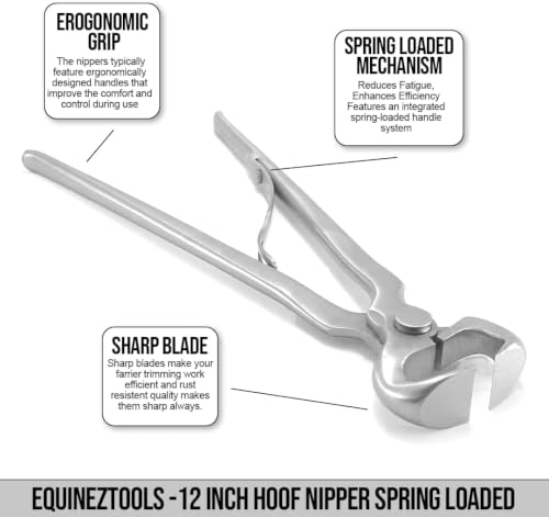 12” Hoof Nipper Spring Loaded Farrier Tool – Vanadium Steel, Dull Finish – Heavy-Duty Horse Hoof Trimming Tool for Farriers, Blacksmiths, Equine Hoof Care, Shoeing, Trimming, and Maintenance - size: 12 Inch