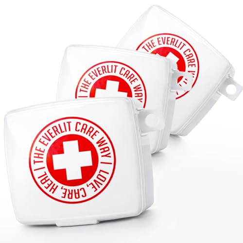 EVERLIT Pocket-Aid Kit | Travel-Friendly Hard-Shell Cases with 50 Items for Cuts, Scrapes, Burn & Wound Care | Pack of 3 Mini First Aid Kits for Travel, Outdoor, School, Camping, Home, Office (White) - color: White