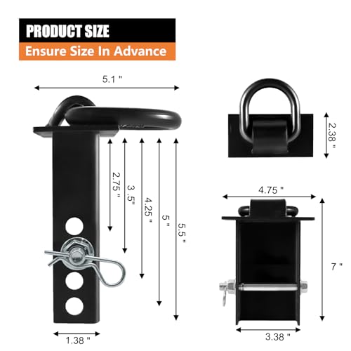 4Pack Trailer Stake Pocket D Rings Tie Downs Heavy Duty 18200lbs D-Ring Anchor 1/2 inch, Car Trailer Accessories Black - size: 4-2x4