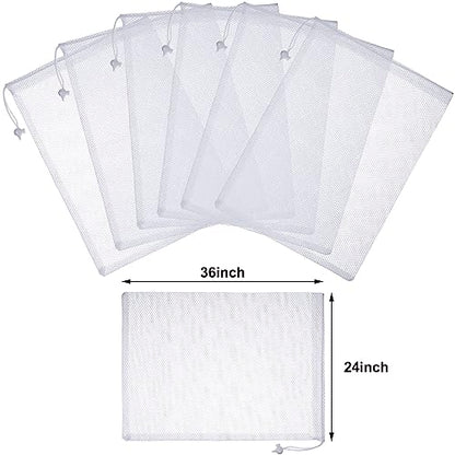TecUnite 10 Pack Mesh Drawstring Bags for Laundry, 24 x 36 Inch, White - color: White, size: 24 x 36 Inch