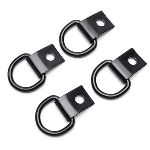 4 Pcs D-Rings Tie Down Anchor Hooks, 10mm Fixing hole D-Ring for Pickup Truck Bed Deck Rails T Slot Nut Screw, Heavy Duty Steel D Ring for Trailer, Camper, Warehouse, Garage, Cargo Cover Mounts, Black - color: Black