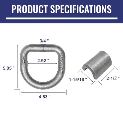 4 Pack Weld-On Forged D Ring, Heavy Duty 3/4" D-Ring Trailer Tie Down Anchor with MBS:26,500 lbs for Trailer, Truck Cargo, RV, ATV Tiedowns, Farm Applications and More. - size: 3/4”-4pack
