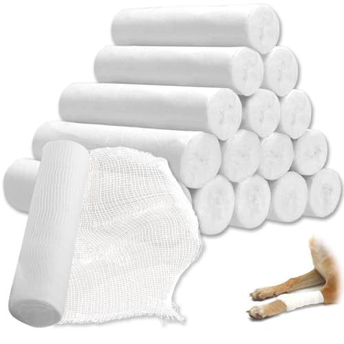 12 Pack Cling Gauze Rolls 6 Inch x 5 Yard, White Rolled Gauze Wraps Vet Wrap for Horses, Pure Cotton Bandage Wrap for First Aid Medical, Wound Care, Pet Dressings, Medical Supplies - size: 12 Pack-6in
