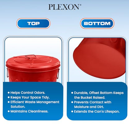 Plexon 20 Gallon Metal Trash Can with Lid Outdoor Large Trash Bin Steel Garbage Can for Garage Patio Farmhouse Bucket Bird Seed Storage Can Heavy Duty Round Container, Red - color: Red
