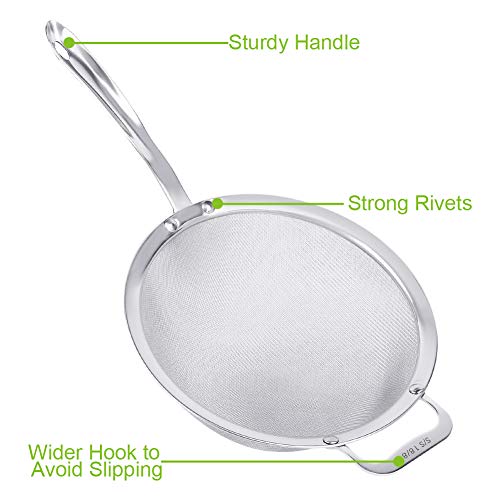 9" Large Mesh Strainer, Stainless Steel 18/8 Extra Fine Quinoa Sieve, with Solid Sturdy Handle, Flour Filter with Wider Hook - size: 1 Pc. - 9"