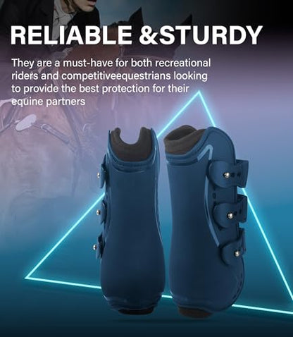 4/Pack Horse Jumping Boots, Open Front & Fetlock Boots for Jumping - color: Navy