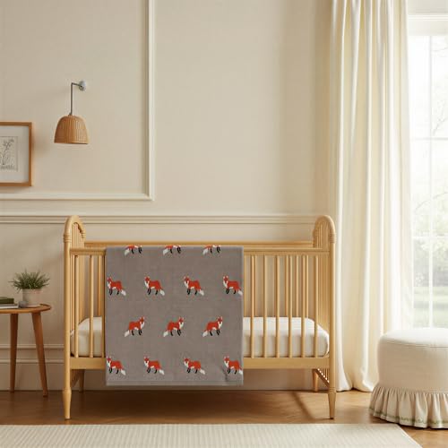 Creative Co-Op Cotton Knit Baby Blanket with Fox Print, Multicolor - color: Foxes, size: 40" L x 32" W