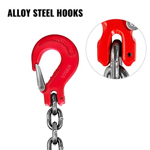 VEVOR Chain Sling, 3/8-inch x 5-ft Double-Leg Lifting Chains with Grab Hooks, 4-ton Capacity Lifting Slings, G80 Alloy Steel Double-Leg Slings - size: 3/8 Inch x 5FT