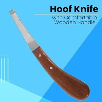 Hoof Knife with Comfortable Wooden Handle - Ergonomic Grip for Horse Farriers and Horse Hoof and Horseshoe Trimming - style: Polished Wooden Grip