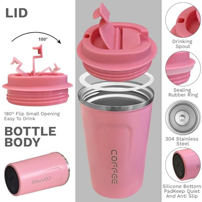 Insulated Travel Coffee Mug, Stainless Steel Coffee Cup with Leakproof Lid - color: 2nd-Pink, size: 12 Ounces