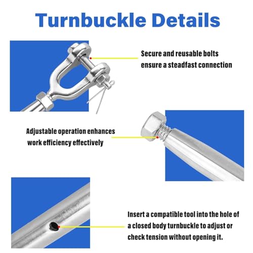 Turnbuckle, 4 Pack 1/4 (M6) 304 Stainless Steel Turnbuckle, 1600 lb WLL - size: 1/4in （4pcs）