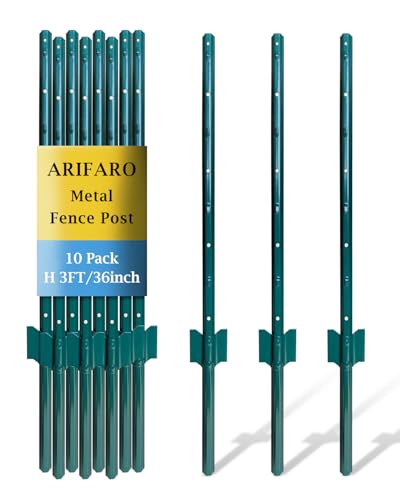 ARIFARO Fence Posts 3 Feet, 10-Pack, Heavy Duty U Post, Metal Fence Post - color: Green 10 PCS, size: 3 FT