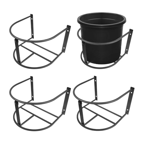 4 Pack Bucket Holder,Heavy Duty Wall Mounted Livestock Water Bucket Holder Detachable Steel Bucket Hanger, Securely Hangs 5 Gallon Horse Water and Feed Buckets