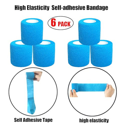 2 Inches Self Adhesive Bandage Wrap Bulk, 6 Pack, Blue - color: Blue