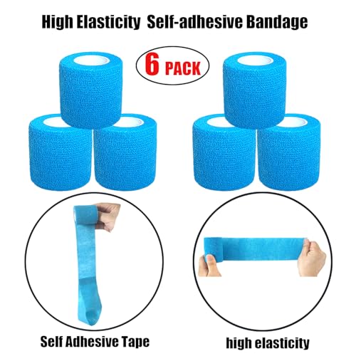 2 Inches Self Adhesive Bandage Wrap Bulk, 6 Pack, Blue - color: Blue