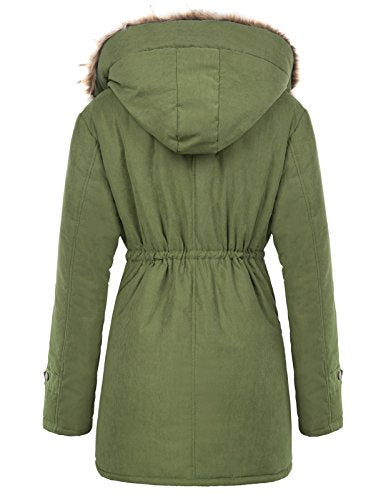 GRACE KARIN Women's Winter Coats Fleece Parkas Anoraks Hooded Military Jacket Coats - color: Army Green, size: Small