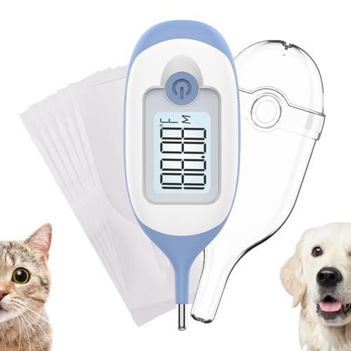 Pet Thermometer, Friendly Short Probe,Comfort Flexible,10-Sec Reading, Rectal Thermometer for Dogs Cats,30 Probe Covers Include