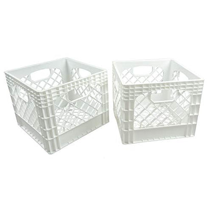 Juggernaut 2 Pack Storage Milk Crates, Plastic Stackable Containers, 18 Qt - Large Bins for Organizing Homes, Offices, Garages, White