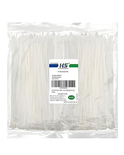 HS White Nylon Cable Ties 12 Inch Zip Ties (1000 Pack) 50 LBS Heavy Duty Clear Zip Ties 12in Plastic Ties Straps for Electrical,Christmas,Weding Fastening - color: White, size: 1000pcs 12”