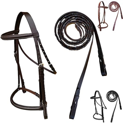 Majestic Ally Padded Raised English Bridle, Premium Leather, Matching Laced Reins - color: Brown, size: Pony