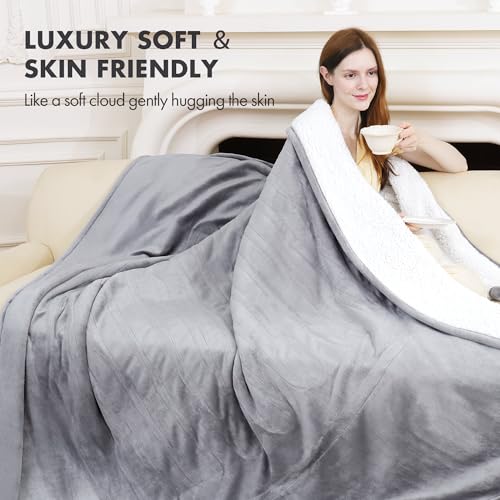 Electric Blanket Throw Grey, Soft Flannel Sherpa, Gift for Grandma - color: 06 - Grey, size: Throw - 50" x 60"