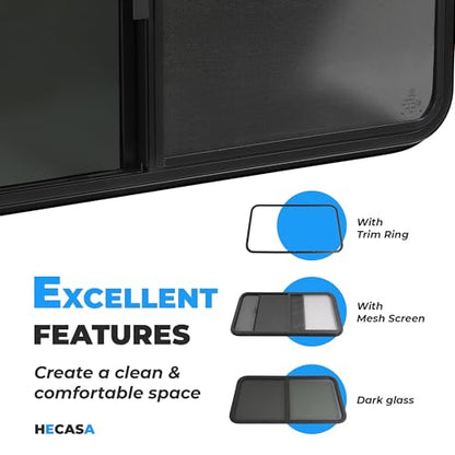 HECASA RV Window 42" W X 22" H Teardrop Horizontal Sliding Window W/ Trim - size: 42" W x 23" H