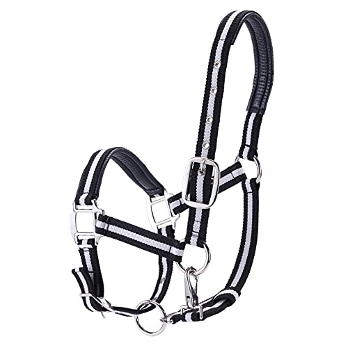 Adjustable Horse Halters - Heavy Duty Nylon Webbing & Hardware, Padded with Anti Chafing Foam-Cushioned on Crown & Nose - color: Black, size: Full